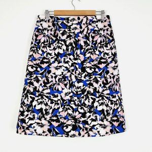 J Crew Skirt 12 Knee Length A-Line Blue Floral Zip Back Lined